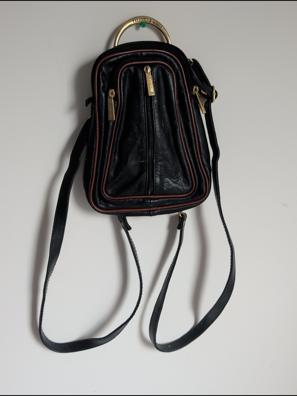 Valentino di Paolo Vintage Black/Brown Leather Backpack Purse